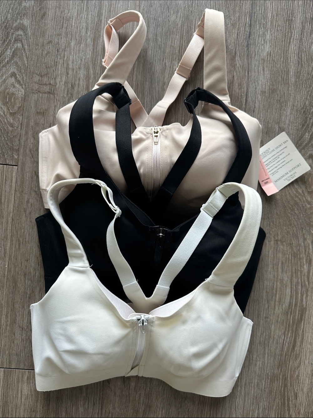 Knockout Front-Zip Comfort Sports Bra - White, Black, Blush